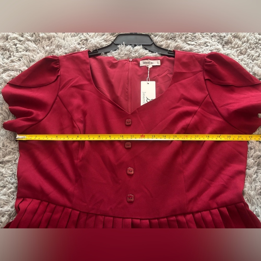 Burgundy Red Pleated Midi Dress Flutter Sleeves - Picture 6 of 11